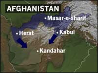 I løpet av natten rykket Nord-alliansen inn i hovudstaden Kabul og skal ha overtatt byen (grafikk: NRK).