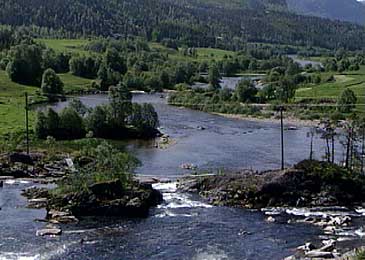 Utsyn fr Hovefossen over elva Nausta. (Foto: Arild Nyb, NRK)