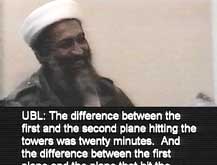 Osama bin Laden lar seg filme i samtale med tre menn. (Foto: Scanpix/AP)