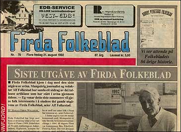 Sisteutgva av Firda Folkeblad fredag 21. august 1992.
