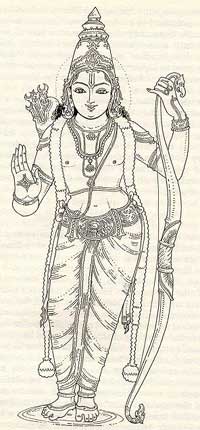 Rama, en av gudeskikkelsen Vishnus inkarnasjoner skal ha blitt født i Ayodhya. (Ill: atributetohinduism.com)