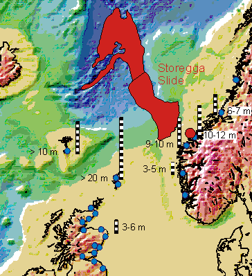 Storeggaraset utløyste tsunamien på Mørekysten for 8000 år (Kjelde: Bondevik og Harbitz, 2002)