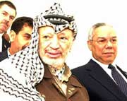 Søndag besøkte Colin Powell Yasir Arafat i Ramallah. Onsdag møtes de to i gjen. (Foto: Scanpix/AP/Palestinian Authority, Hussein Hussein)