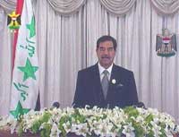 - Et amerikansk angrep mot arabere og muslimer er dømt til å mislykkes, sa Saddam i sin tale (Foto: Reuters/Irakisk fjernsyn)