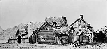 Hussetnad p Vikyri i 1889. Teikning av Peter Andreas Blix. (Foto  Fylkesarkivet)