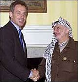 Her har Blair store problemer med å møte blikket til Arafat