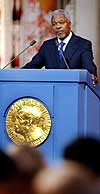 FN og FNs generalsekretær Kofi Annan fikk fredsprisen i 2001. (Arkivfoto)