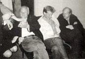 Ola Bauers 50-årsdag. Med Kjartan Fløgstad og Lars Saabye Christensen. Bilde fra boken. 
