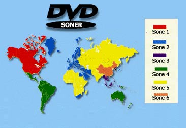 Oversikt over alle verdens DVD-soner. Norge befinner seg i sone 2.