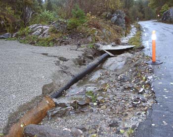 Valleveien i Bamble har fått hard medfart.