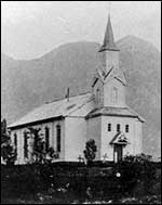 Gulen kyrkje i 1930-ra. (Fylkesarkivet)