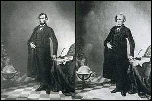Det falske, men kjente bildet av Lincoln til venstre og originalbildet til høyre