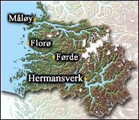 Leikanger og Hermansverk er administrasjonsstad i Sogn og Fjordane fylke. (Grunnlagskart  Statens Kartverk)