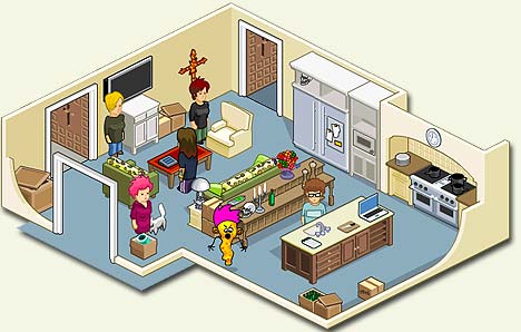 Slik ser det ut på kjøkkenet til Ozzy Osbourne og familien i Osbournes-spillet. Illustrasjonsgrafikk: mtv.co.uk.