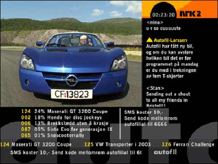 Slik ser det ut på skjermen når Autofil møter seerne interaktivt Slik ser det ut på skjermen når Autofil møter seerne interaktivt