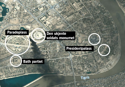 Satellitt-bilete av sentrum av Bagdad. (Foto: