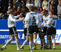 Rosenborg-spillerne kunne juble for at de nå har tatt 15 av 15 mulige poeng denne sesongen. (Foto: Alf Ove Hansen/Scanpix)