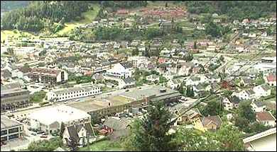 Sogndal sentrum. (Foto: NRK  1997)