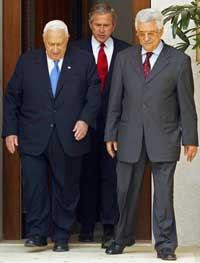 Mahmud Abbas og Ariel Sharon skal møtes igjen for første gang siden 4. juni, da under oppsyn av president George W. Bush. Foto: Scanpix/AFP