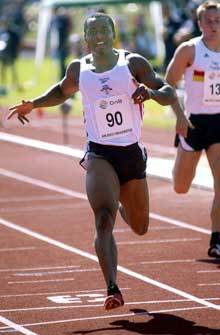 Aham Okeke vant 100 meter i helgens NM. (Foto: Ola A. Thorset / SCANPIX)