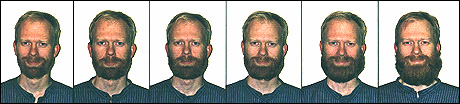Illustrasjon: Anders Kvåle Rue har fotografert seg sjølv mens han anla skjegg. Bilda er henta frå boka "Skjegg - En kulturhistorie".