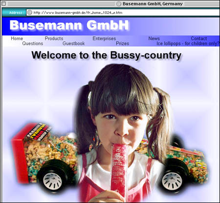  Tysk godterifirma som vet hva barn liker. Mon tro hva lekebilen er fylt med?(http://www.busemann-gmbh.de/fr_home_1024.htm)
