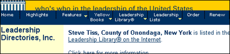 (http://www.leadershipdirectories.com/mybInfo/Steve_Tiss_County_of_Onondaga,_New_York.html)