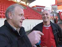 Ingvar Dalhaug og Gunnar Fauskanger på Brann stadion i dag. Dalhaug scoret - Fauskanger mistet hørselen.