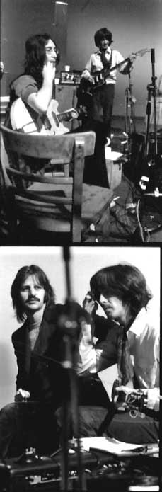 Beatles under innspillingen av sitt siste album "Let It Be", som ble gjenutgitt som "Let It Be... Naked". Foto: Ethan Russel 