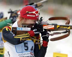 Kati Wilhelm gikk siste etappe for Tyskland. (Foto: AP/Scanpix)