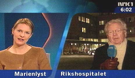 NRKs Gry Blekastad Almås og Geir Helljesen onsdag morgen. (Foto: NRK)