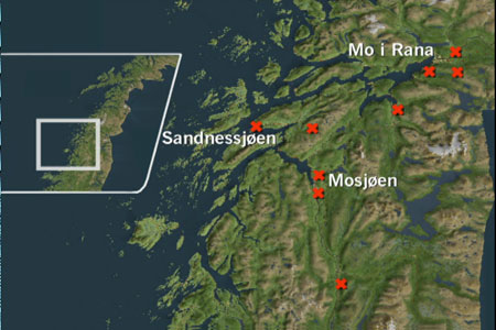 Slik er bomstasjonene tenkt plassert i den opprinnelige Veipakke Helgeland. 