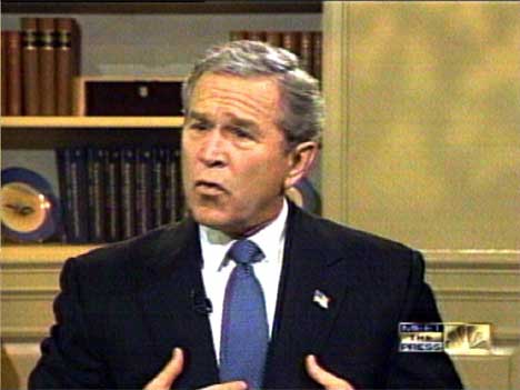 FORSVARER: President Bush forsvarte avgjrelsen om  g til krig mot Irak under et intervju p amerikanske fjernsyn i dag. (Foto: AFP PHOTO/NBC)