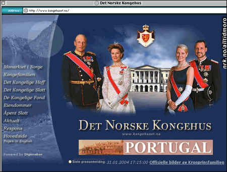 Bannerannonsen på Kongehusets hjemmeside.