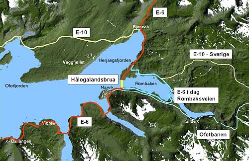 Her er den nye Hålogalandsbrua tenkt bygget. Grafikk: Hålogalandsbrua AS.