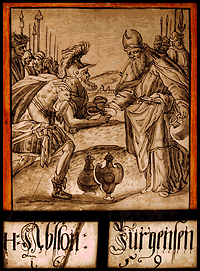 Glasmleri fr 1659 av Melkisedek som tek i mot Abraham. (Foto: A. Nyb, NRK)