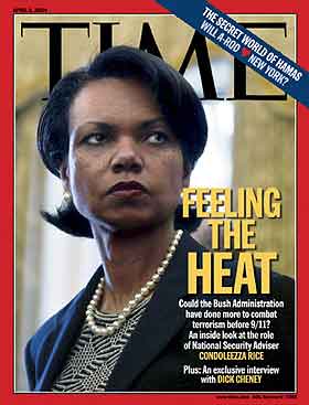 Sikkerhetsrådgiver Condoleezza Rice på forsiden av Time 5.april i år. (AP-fotp) 