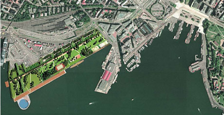 Slik ser Norske Arkitekters Landsforbund for seg at Filipstad kan se ut. Illustrasjon: Norske Arkitekters Landsforbund