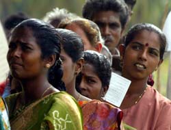 Tamilske kvinner i kø ved et valglokale øst i Sri Lanka i dag. (Foto: E.Dalziel, AP) Tamilske kvinner i kø ved et valglokale øst i Sri Lanka i dag. (Foto: E.Dalziel, AP)