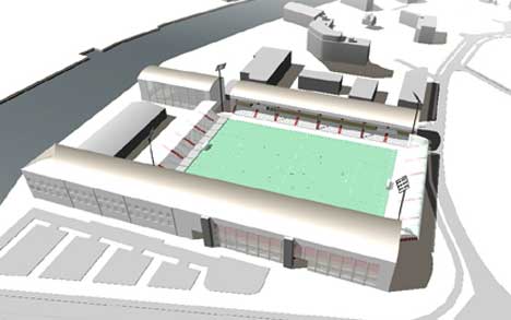 FFK vil bruke alle inntekter av salget innen klubben. Blant annet til den nye stadion på Værste. Illustrasjon v/ Griff kommunikasjon as FFK vil bruke alle inntekter av salget innen klubben. Blant annet til den nye stadion på Værste. Illustrasjon v/ Griff kommunikasjon as