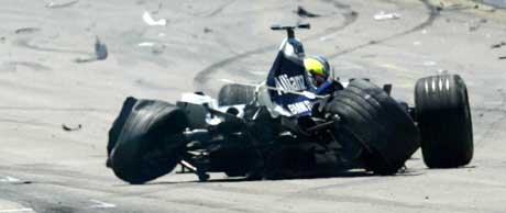 Ralf Schumachers bil etter ulykken. (Foto: AFP/Scanpix)