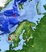 Kartet viser jordskjelvet i Vinje i går, som viste 3.2 på Richters skala. Kartoversikt fra Norsars nettside.