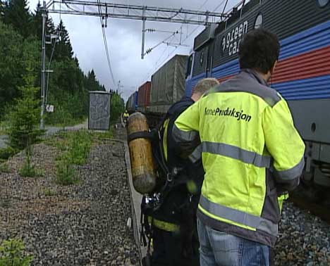 Godstoget sperret toglinjen i to timer i dag. ( Foto: Katrine Brønn, NRK )