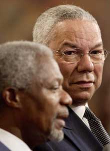 Annan og Powell har truet Khartoum med mulige inngrep hvis regjeringen ikke stanser Janjaweed (Foto: C. East, Reuters)