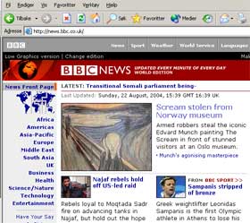 PÅ TOPP: BBC Online har tyveriet som toppsak, i likhet med flere andre utenlandske medier. (ILUSTRASJON: news.bbc.co.uk)