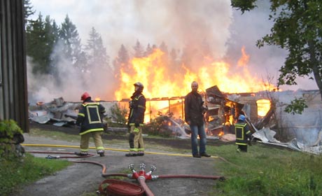 370 griser brant inne på Farbergshagen gård i Gaupen i Ringsaker. (Foto: Ola Bjørlo Strande/NRK) 370 griser brant inne på Farbergshagen gård i Gaupen i Ringsaker. (Foto: Ola Bjørlo Strande/NRK)