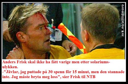 I et forsøk på å skaffe seg en enda dypere brunfarge satte Anders Frisk seg fast og måtte bryte seg løs. (Innsendt av Einar Johansen)