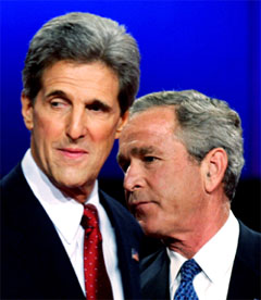 TETT LØP: Det er ikke mye som skiller George W Bush John F Kerry før valget i november. De dårlige sysselsettingstallene kan være spikern i kista for Bush.