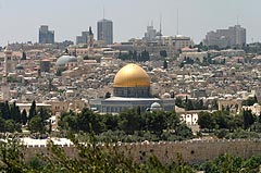 Utsikt mot Øst-Jerusalem og den gyldne kuppelen på Klippemoskeen