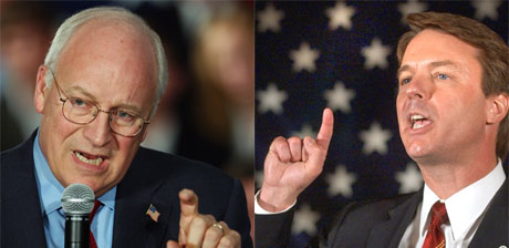 Visepresident Dick Cheney skal duellere med demokratenes visepresidentkandidat John Edwards. (Fotomontasje: NRK/AP/Scanpix)